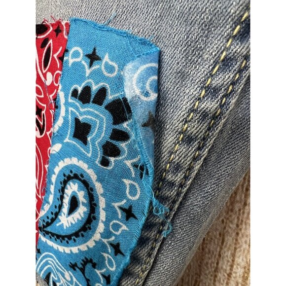 Upcycled Patchwork Denim Shorts Jorts OOAK Levis 502 Youth Sz 14 28W Boho Hippie - Picture 9 of 9